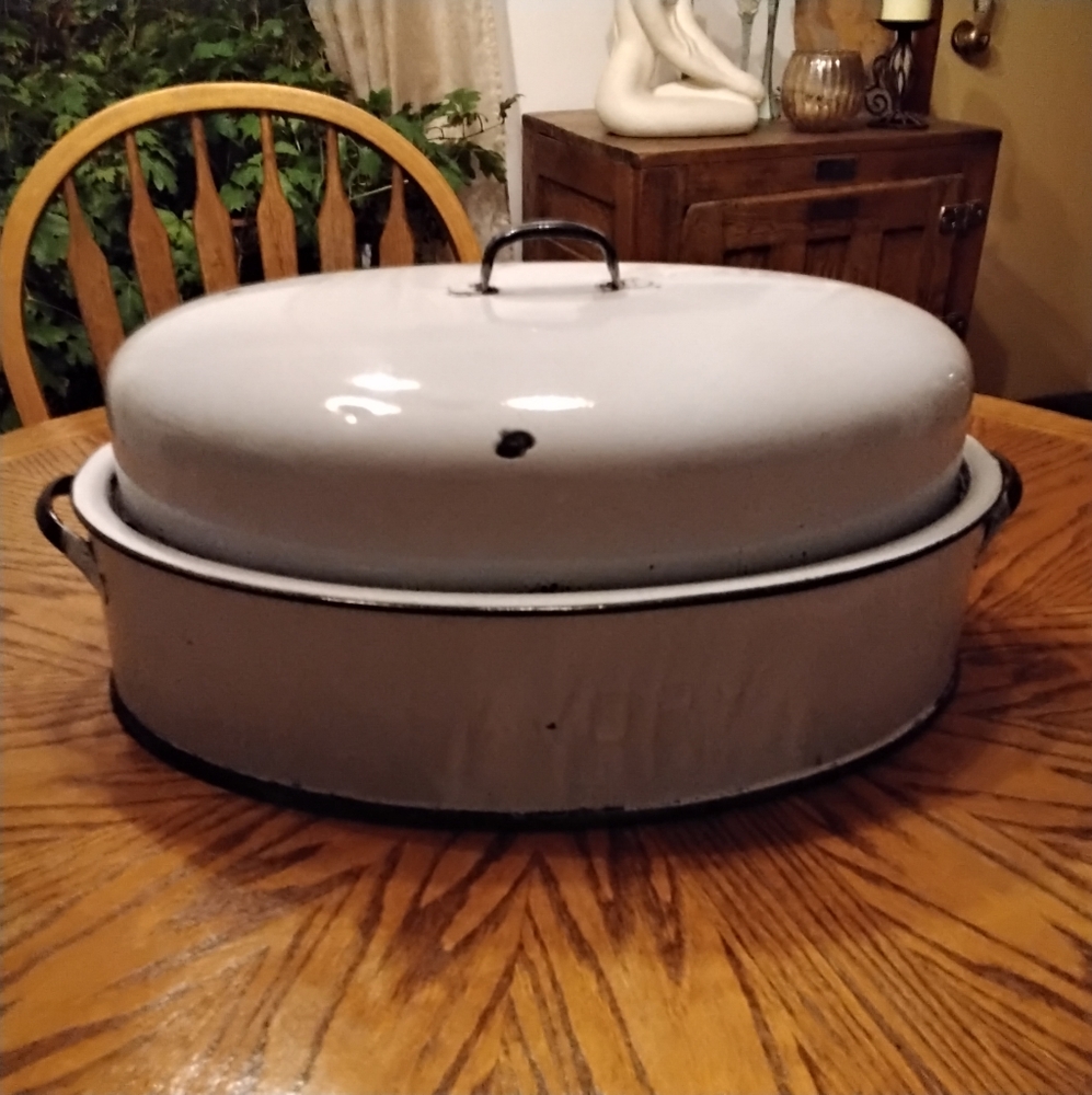 Vintage Savory Enamel Roasting Pan Big
